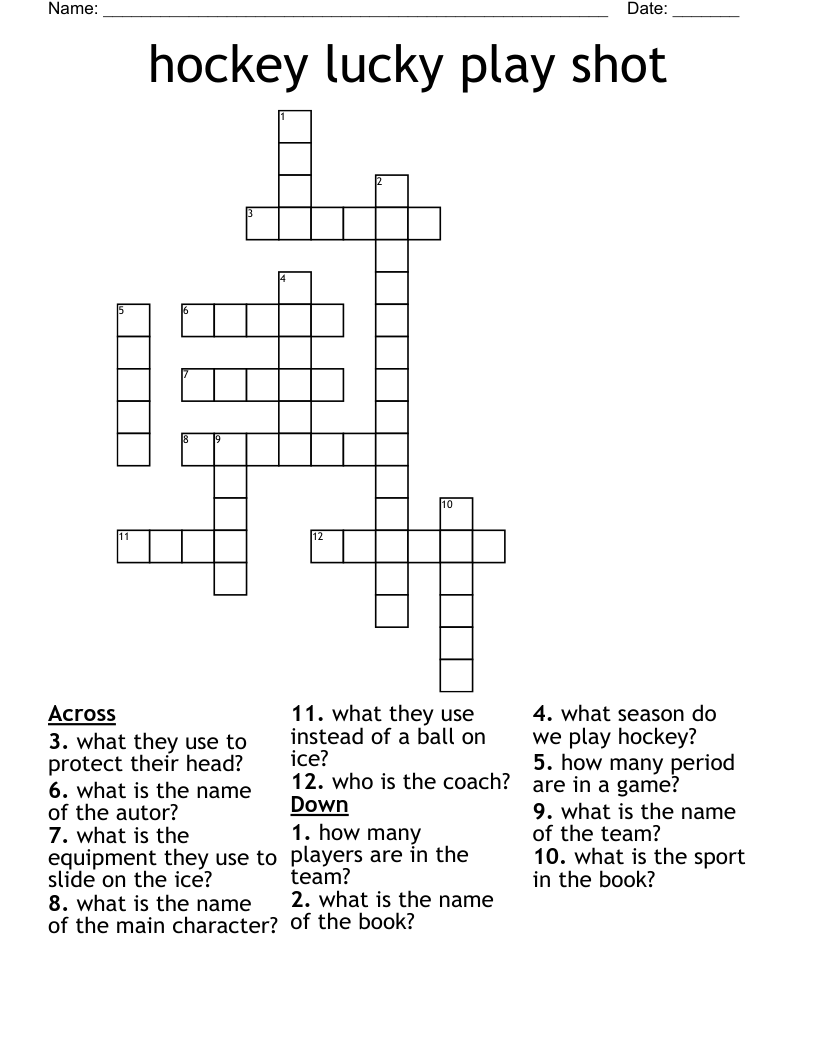 hockey lucky play shot Crossword