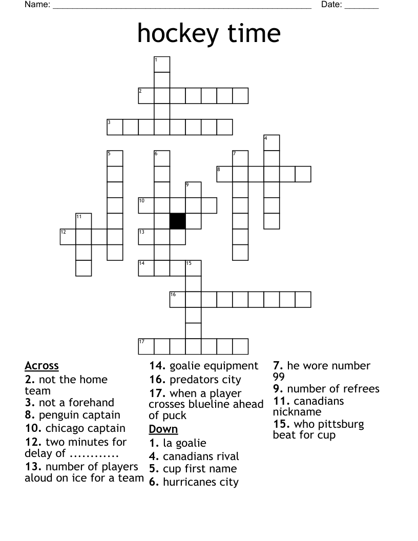 hockey time Crossword