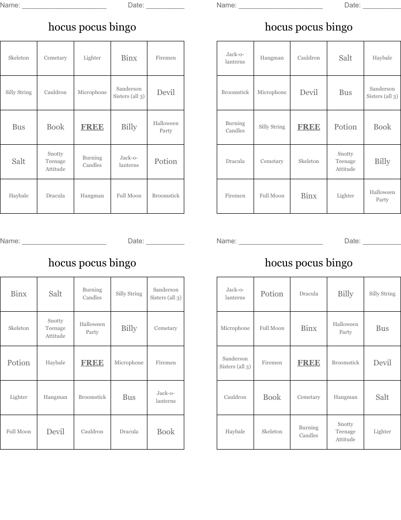 hocus pocus bingo