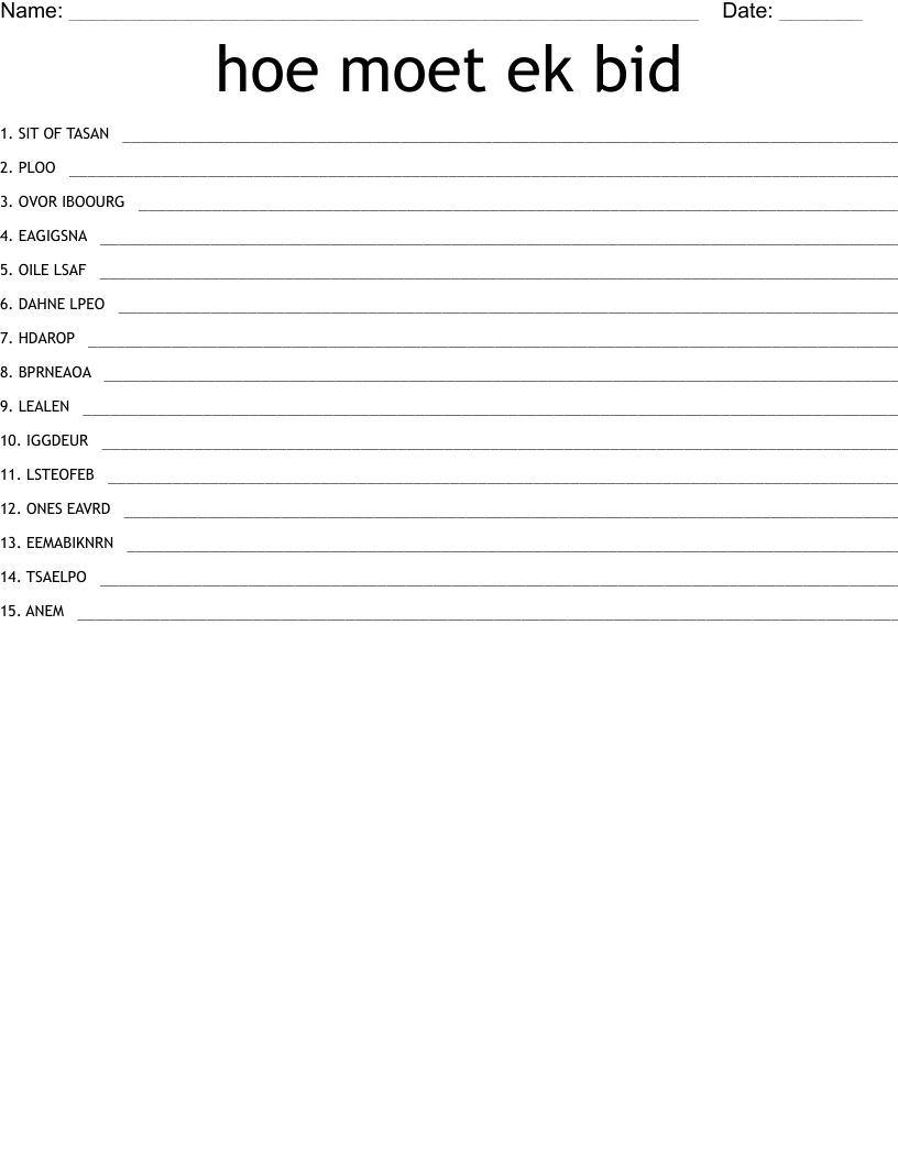 hoe moet ek bid  Word Scramble