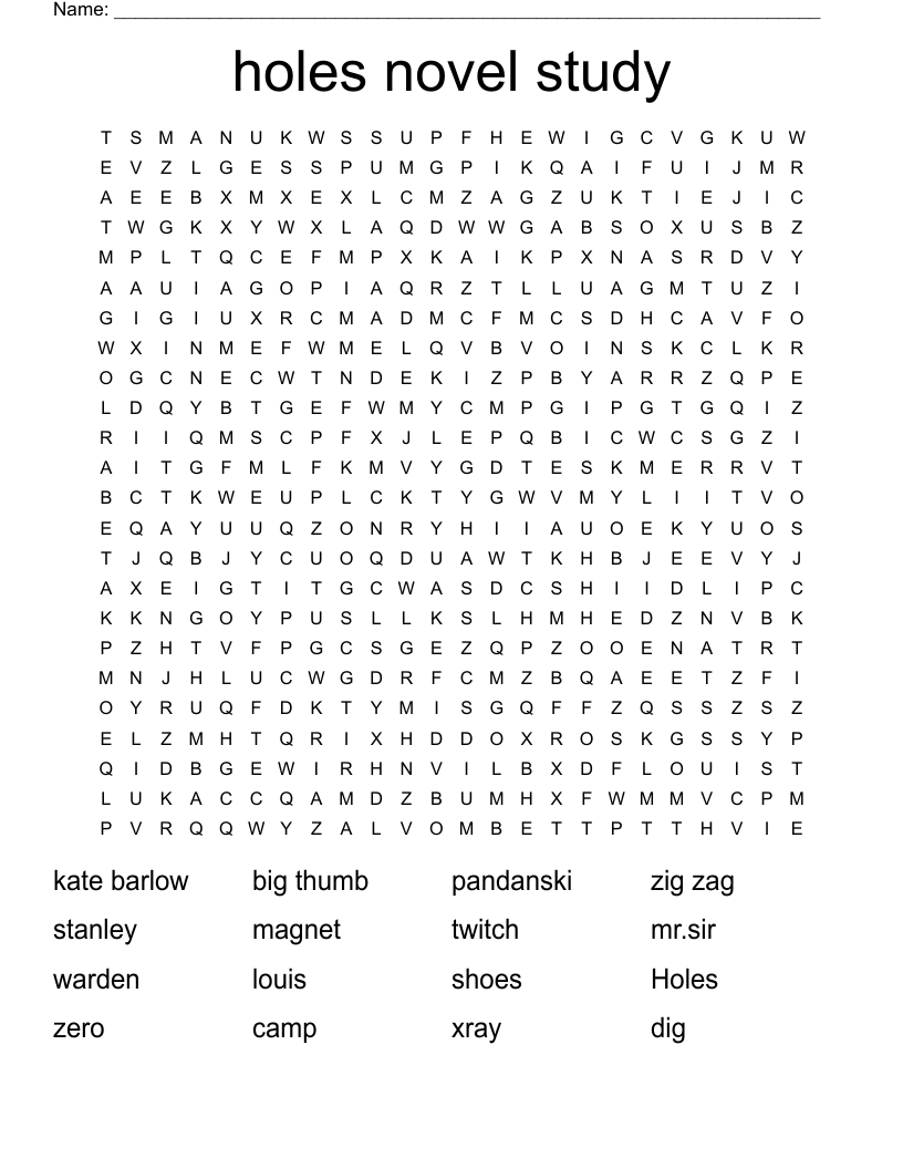 holes novel study Word Search