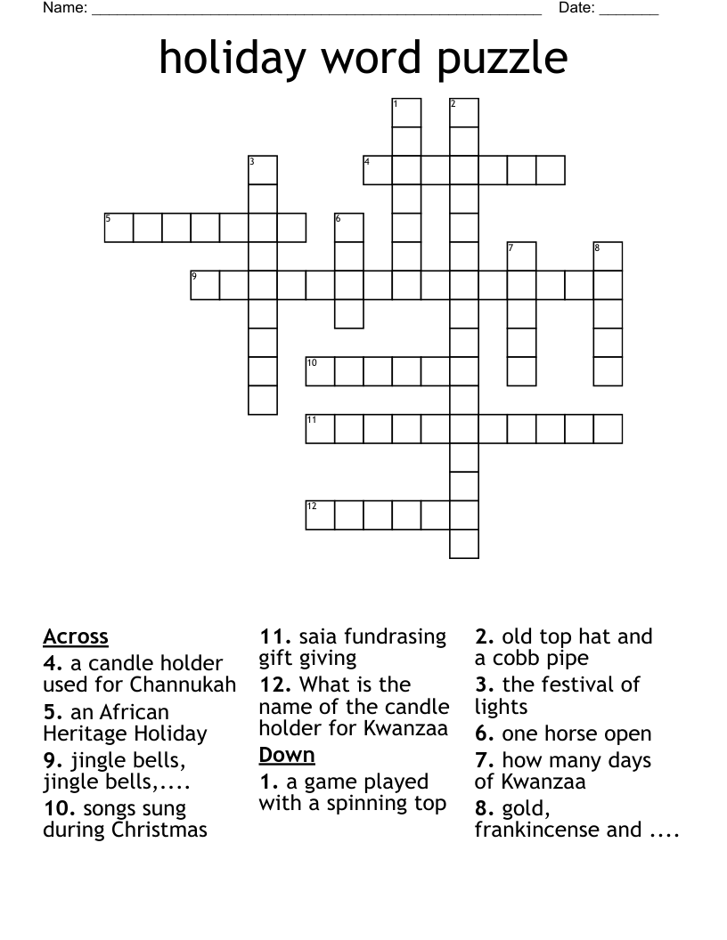 holiday word puzzle Crossword