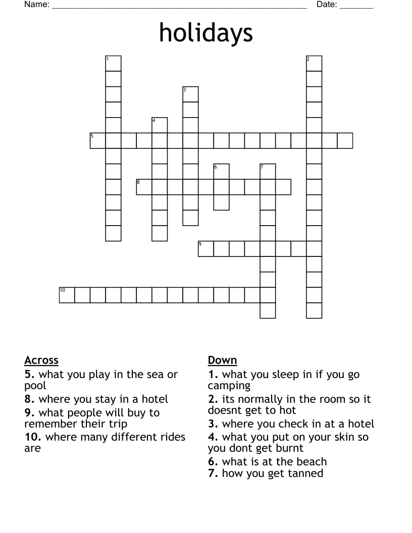 holidays Crossword