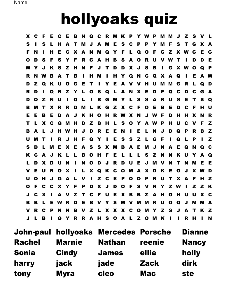 hollyoaks quiz Word Search