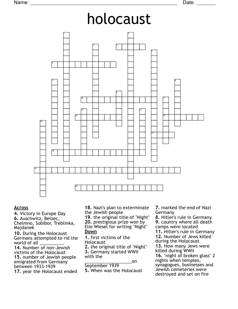 holocaust Crossword