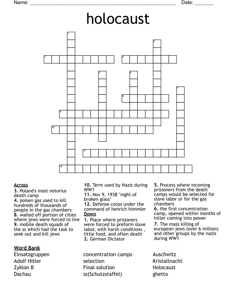 holocaust Crossword