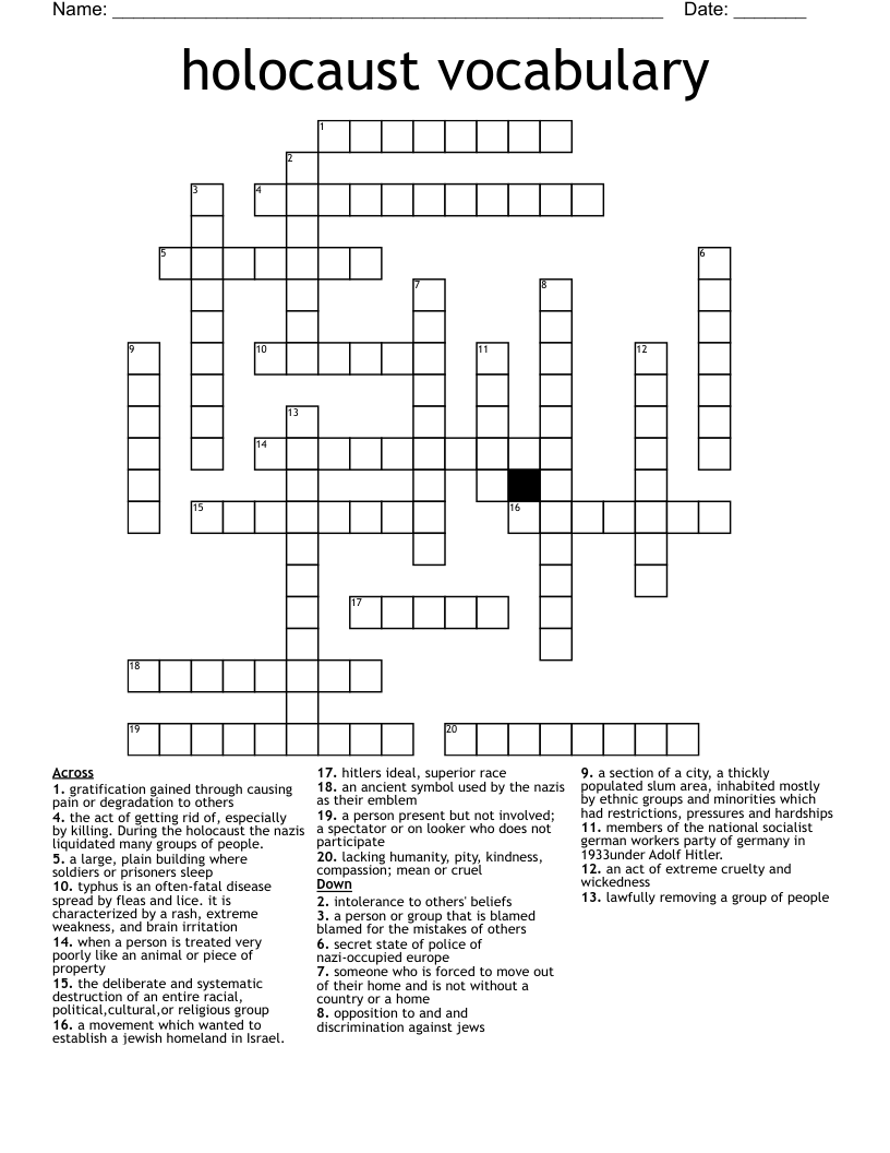 holocaust vocabulary Crossword