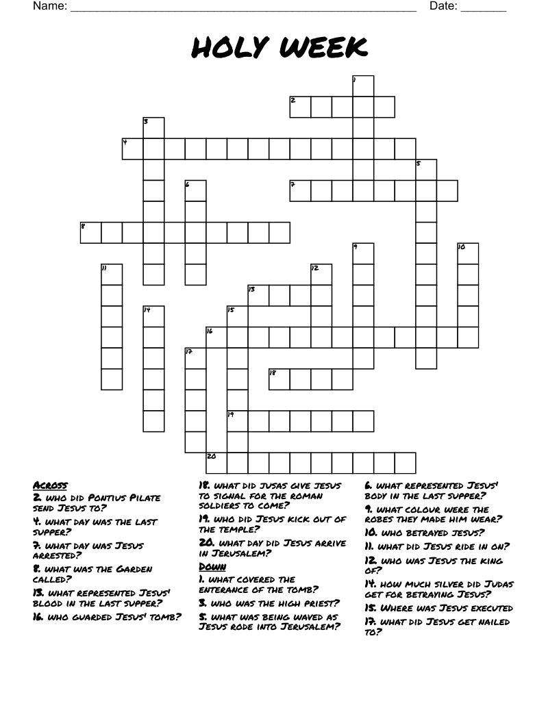 holy week Crossword