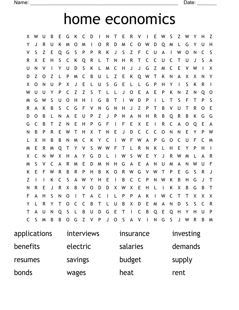 home economics Word Search