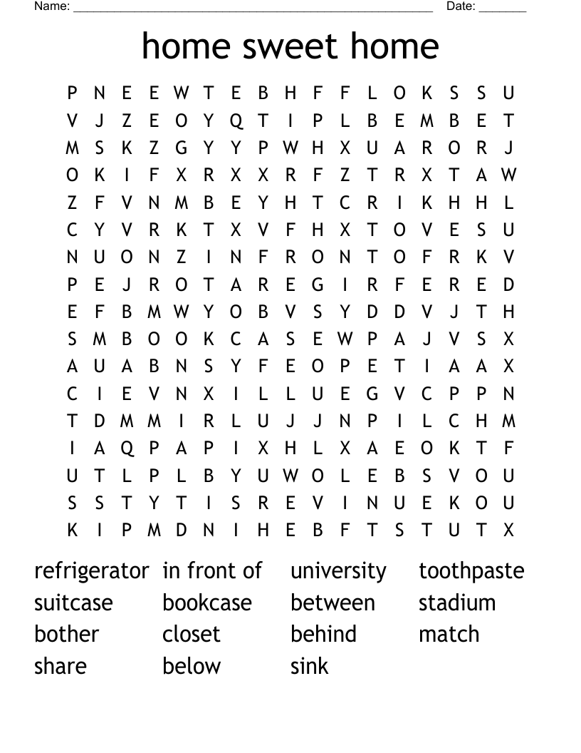 home sweet home Word Search