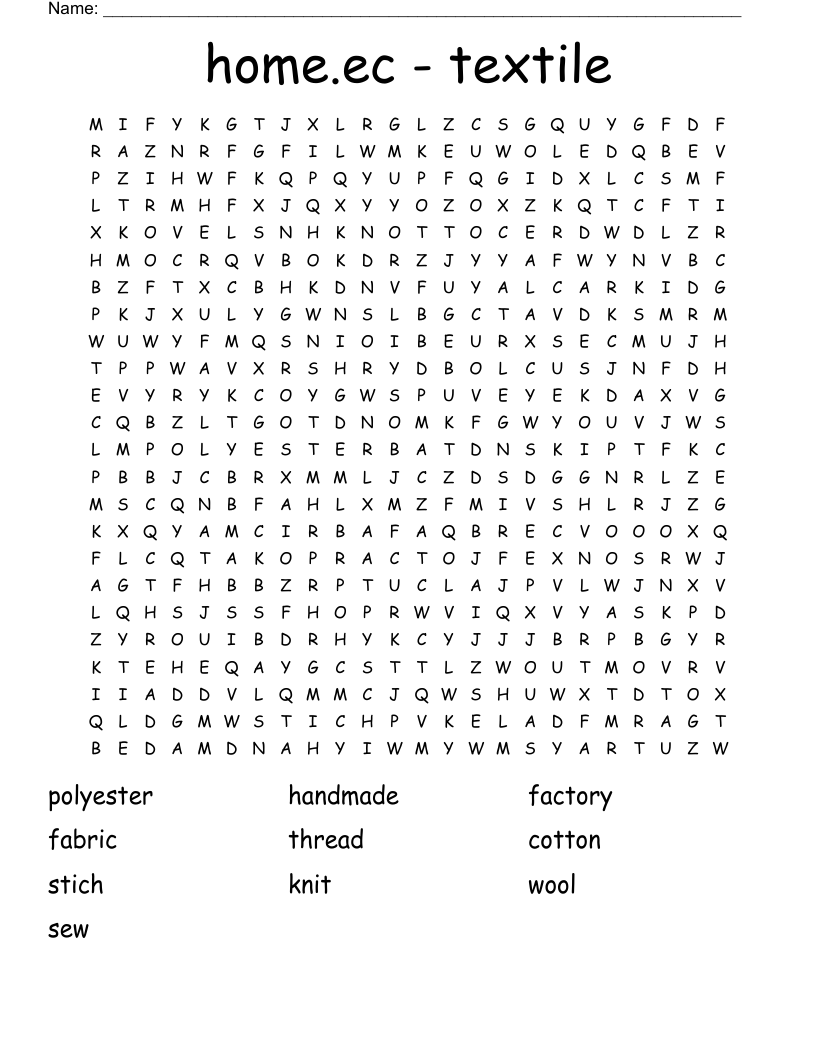 home.ec - textile Word Search