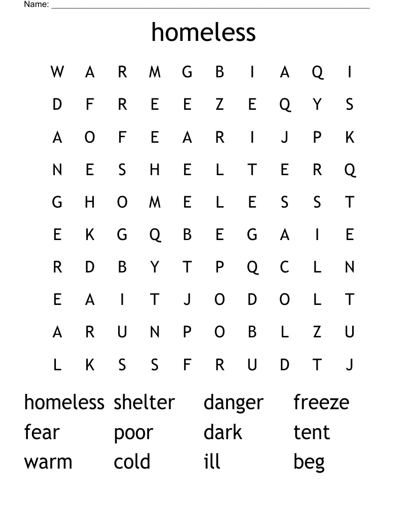 homeless Word Search