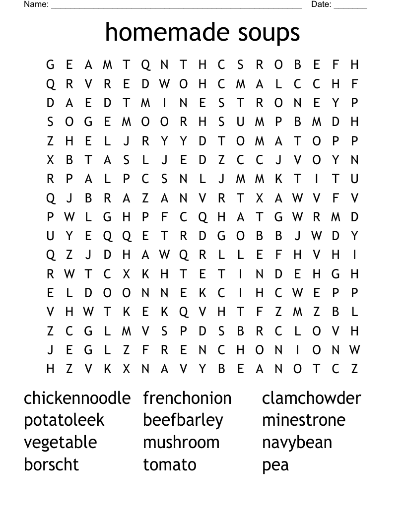 homemade soups  Word Search