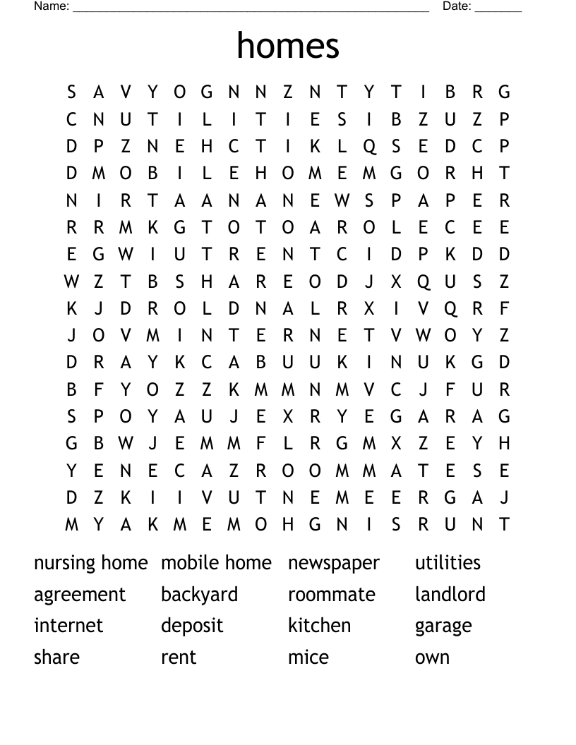 homes Word Search
