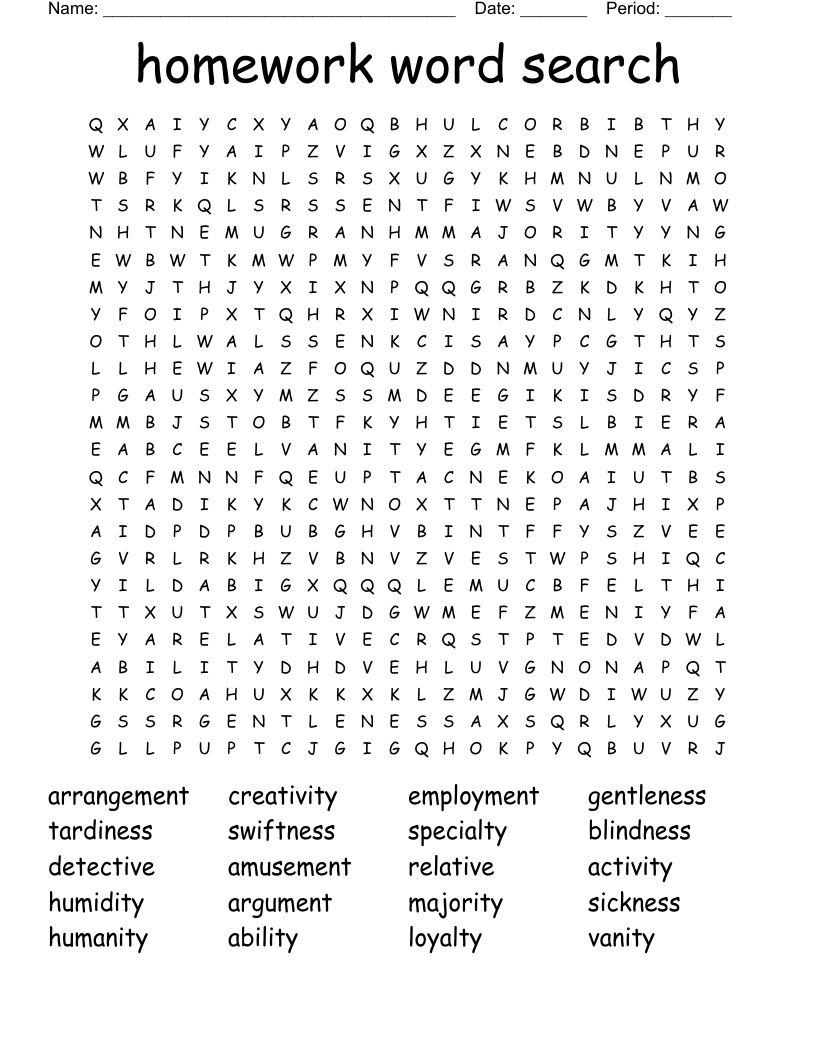 homework word search