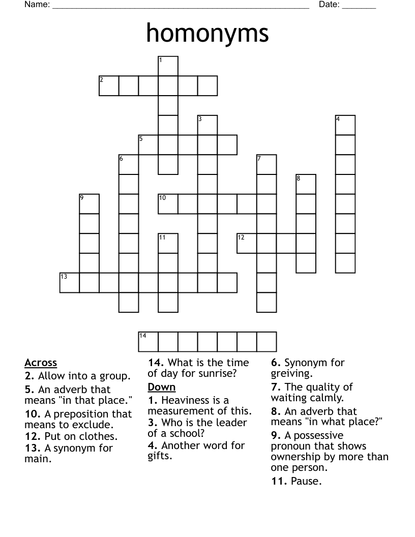 homonyms Crossword