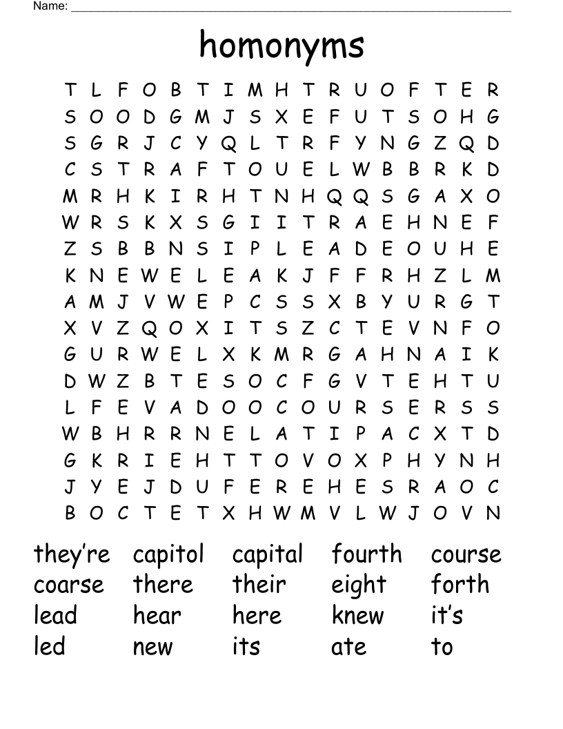 homonyms Word Search