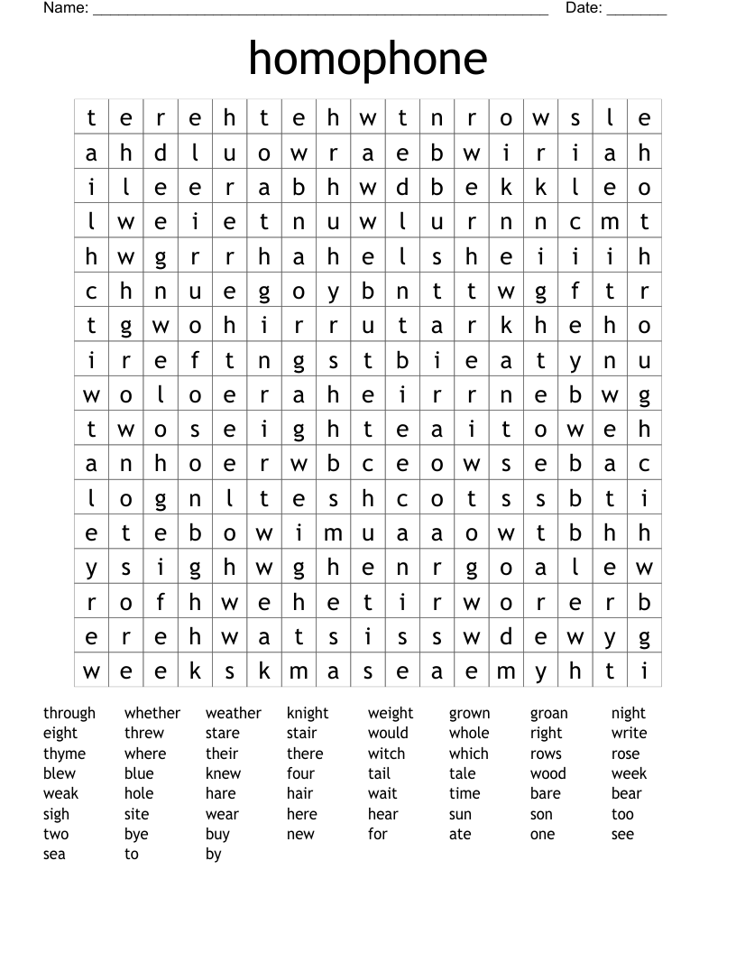 homophone Word Search