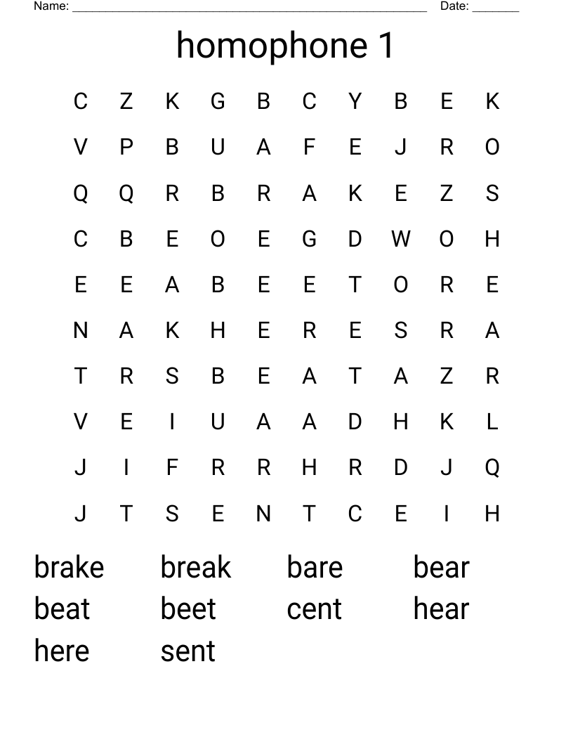 homophone 1 Word Search