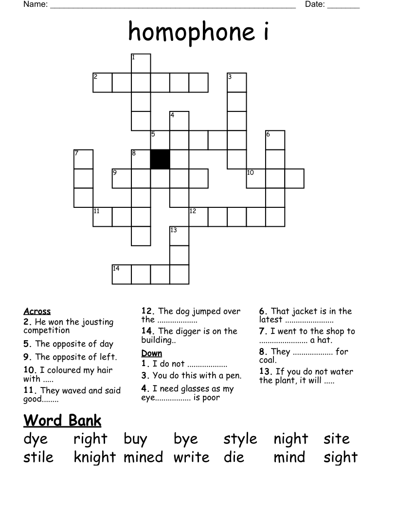 homophone i Crossword