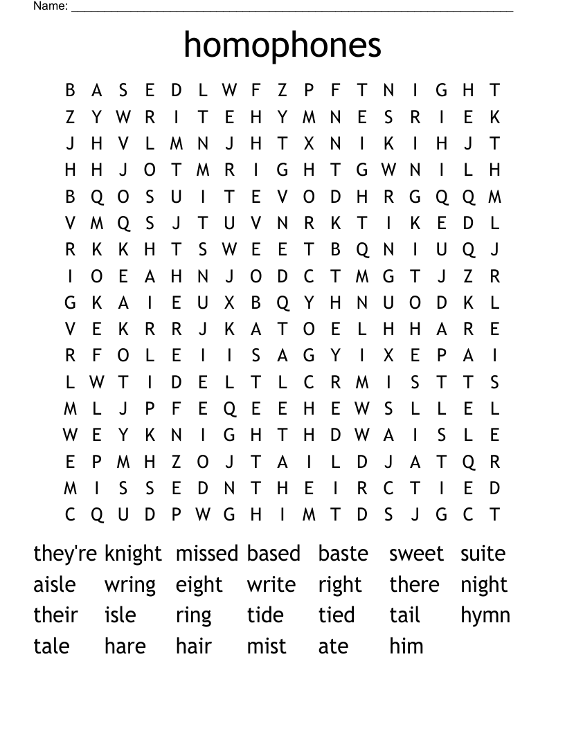 homophones Word Search