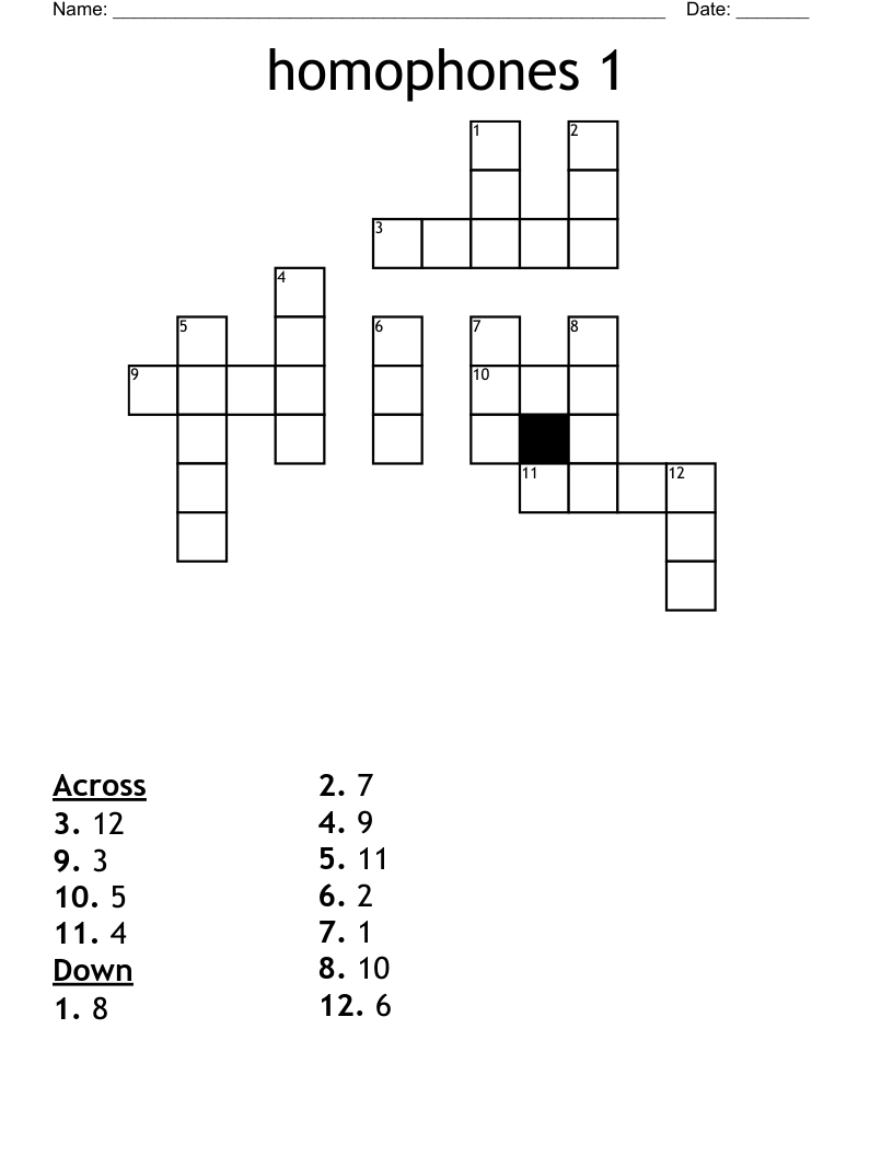 homophones 1 Crossword