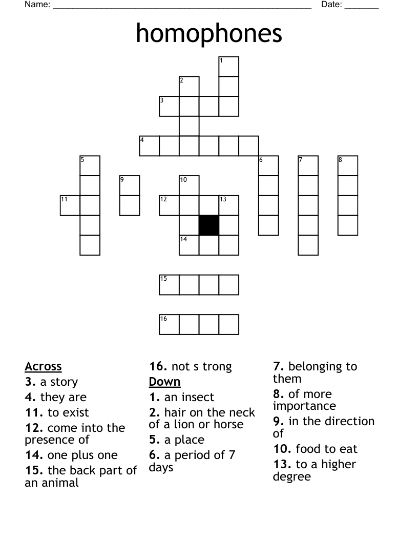 homophones Crossword