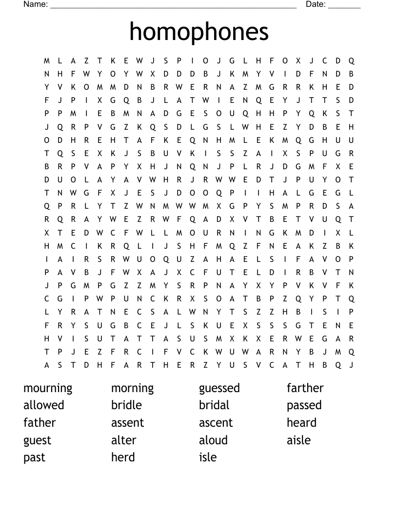 homophones Word Search