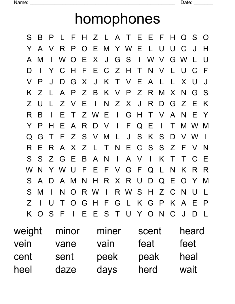 homophones Word Search