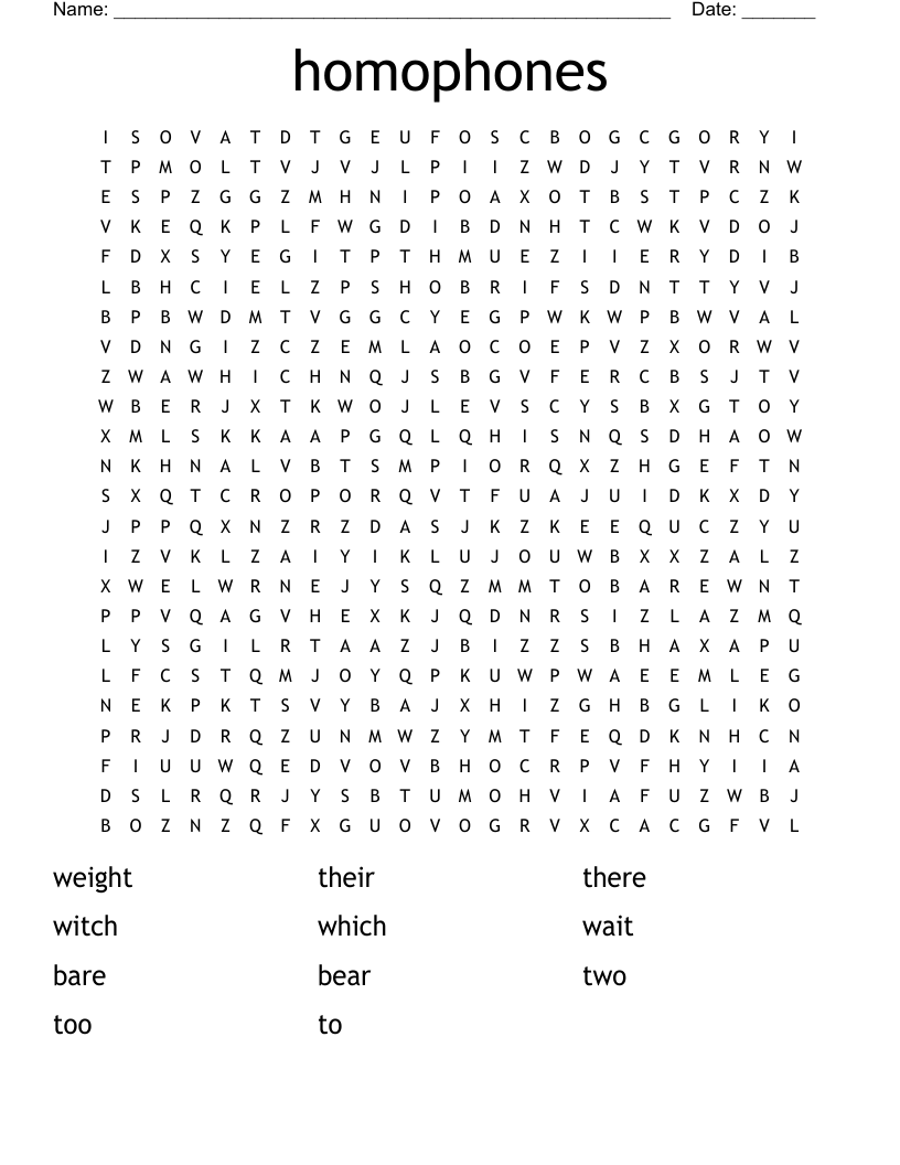 homophones Word Search