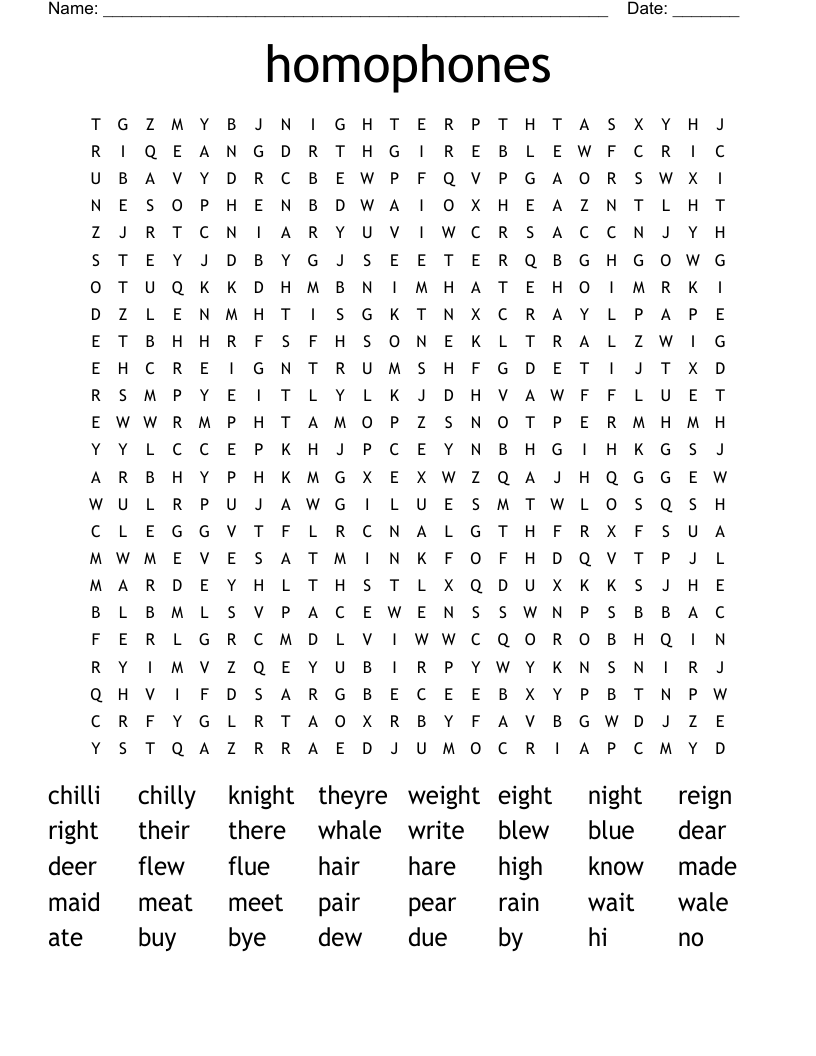 homophones Word Search