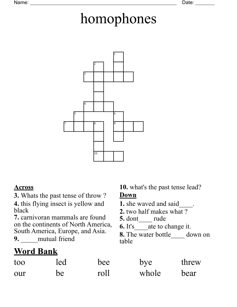 homophones  Crossword