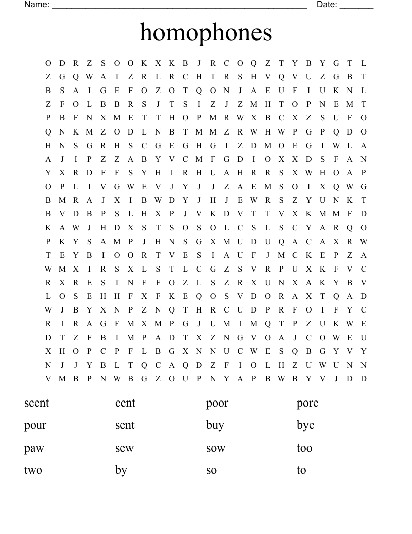 homophones        Word Search