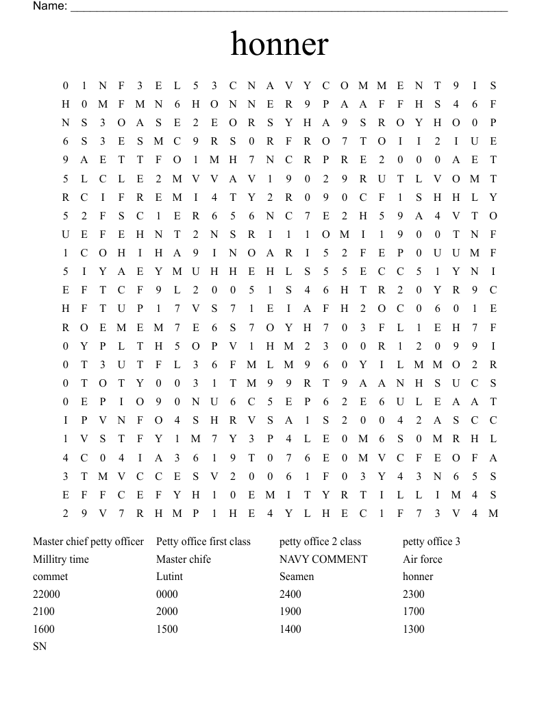 honner Word Search