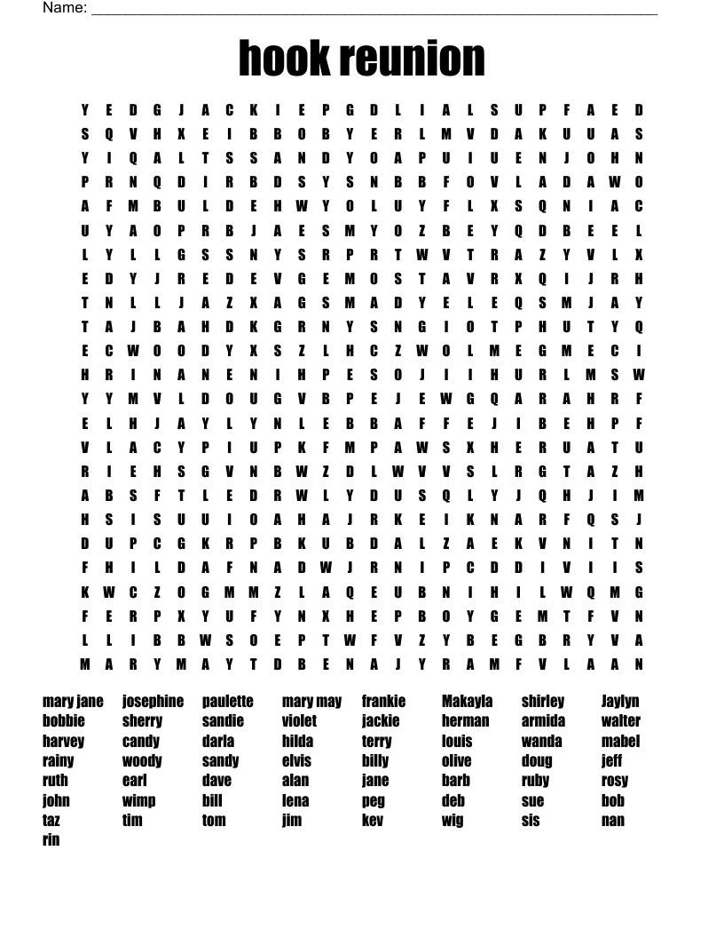 hook reunion Word Search