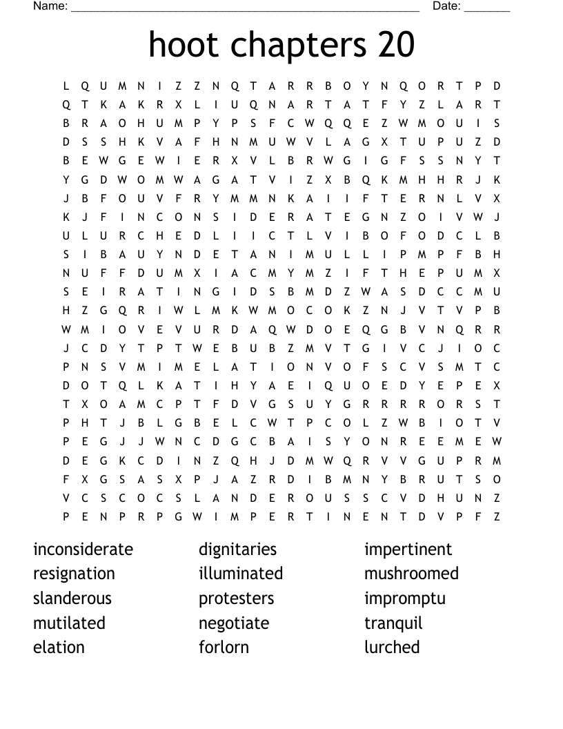 hoot chapters 20 Word Search