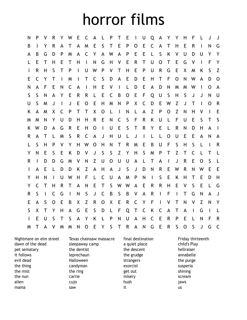 horror films Word Search