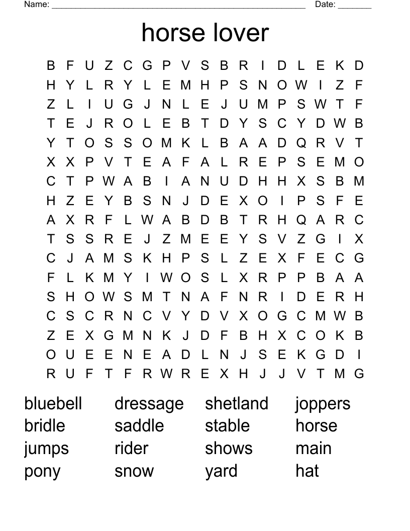 horse lover Word Search