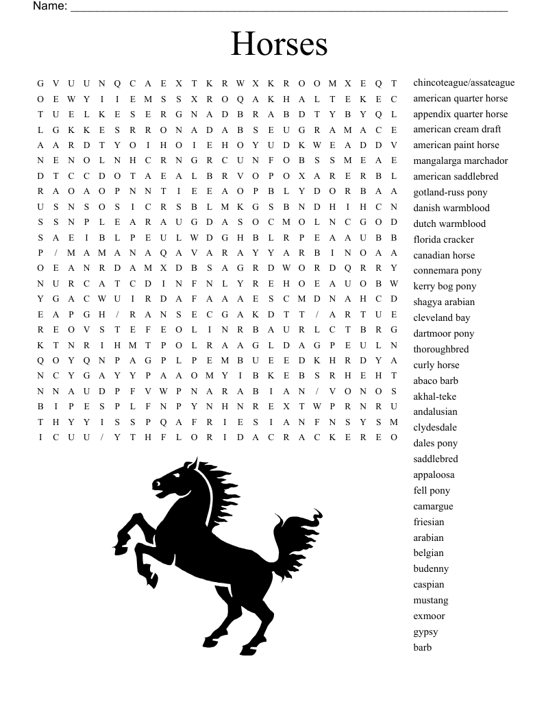 Horses Word Search
