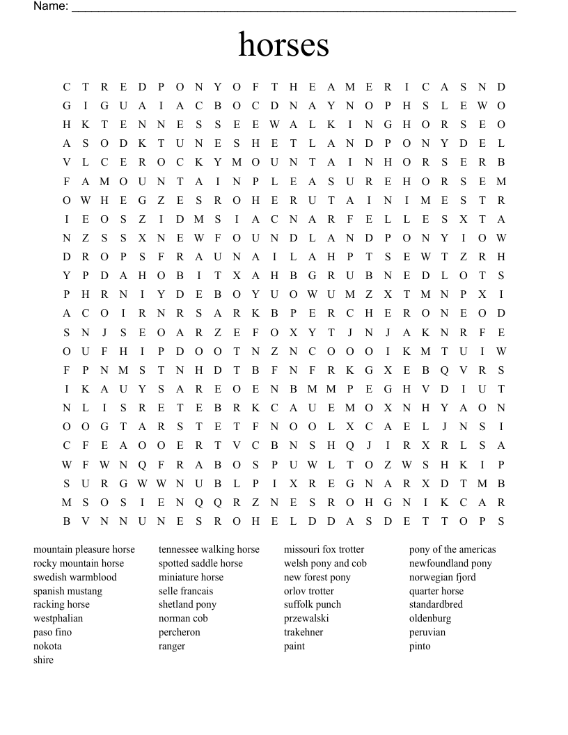 horses Word Search
