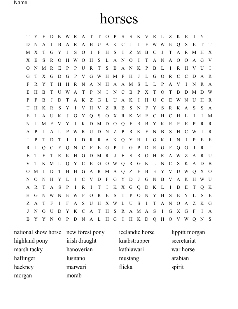 horses Word Search
