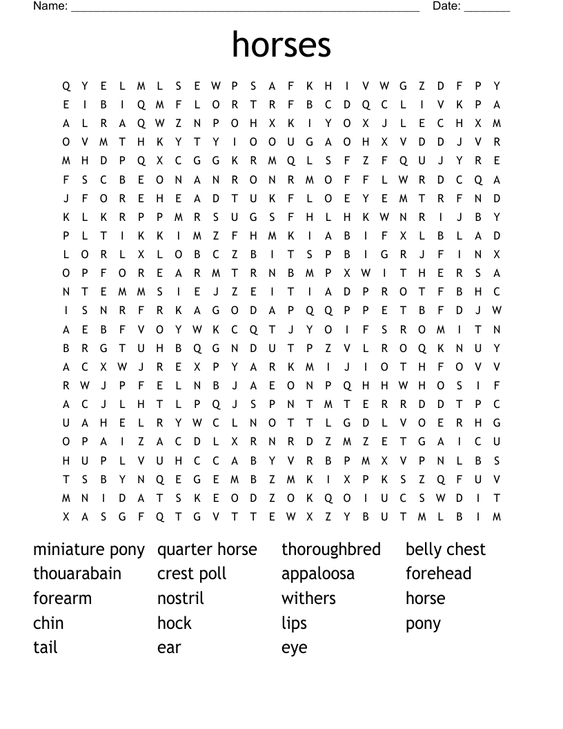 horses Word Search