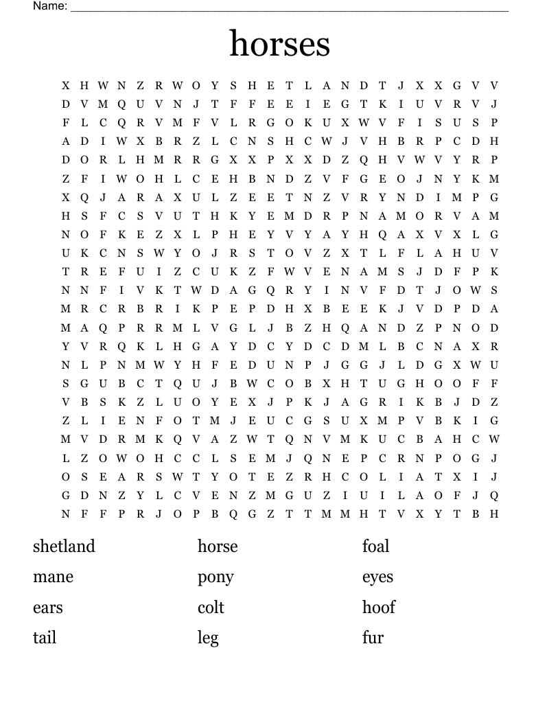 horses Word Search