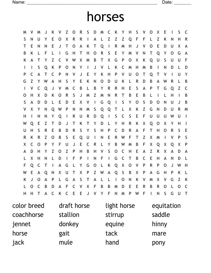 horses Word Search