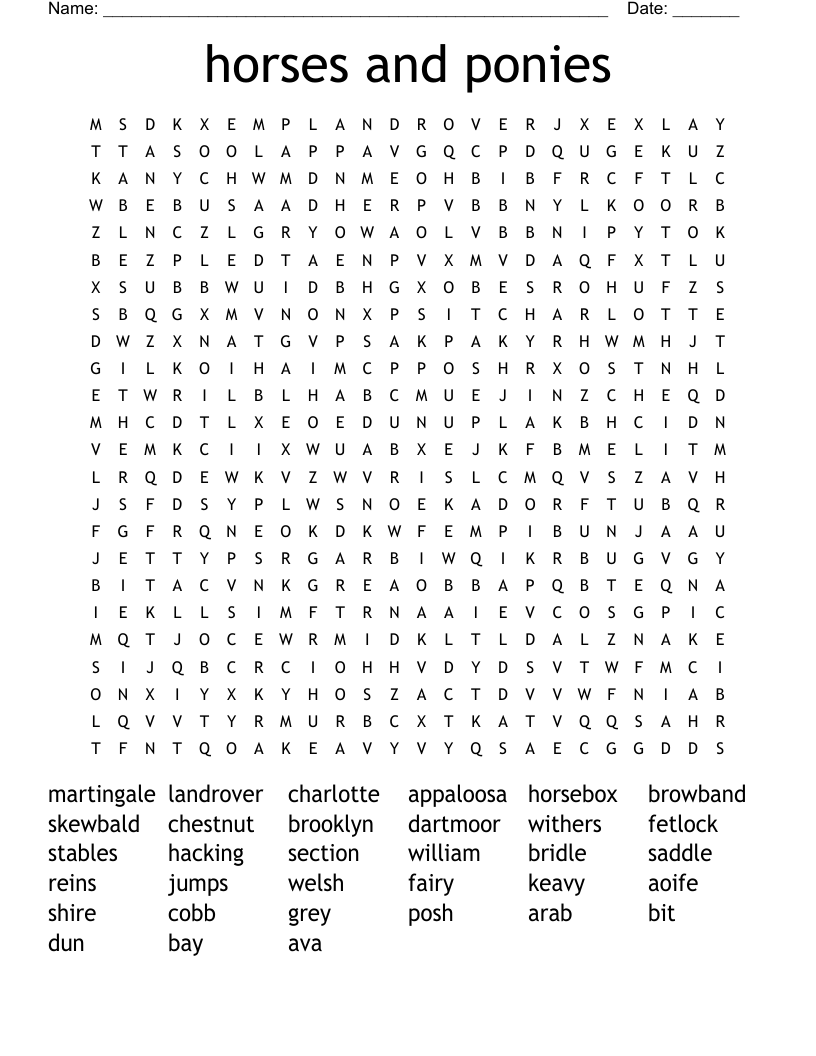horses and ponies Word Search