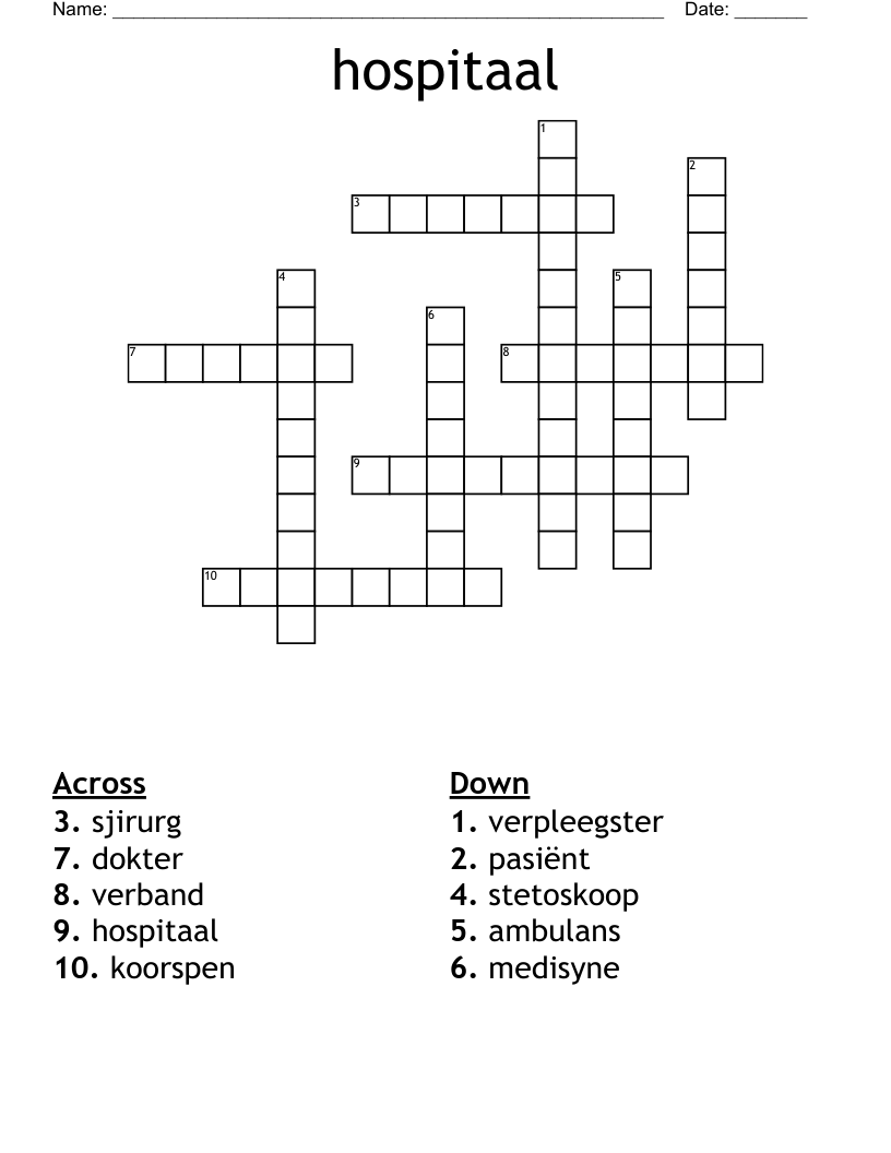 hospitaal Crossword