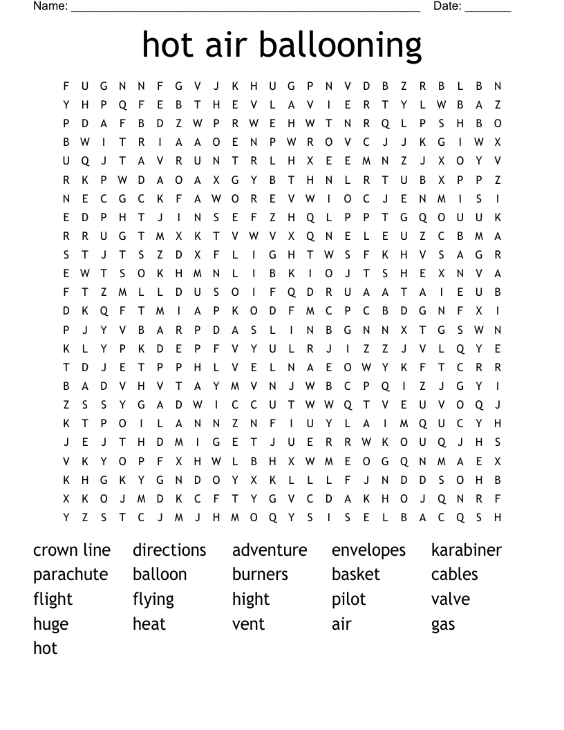 hot air ballooning Word Search