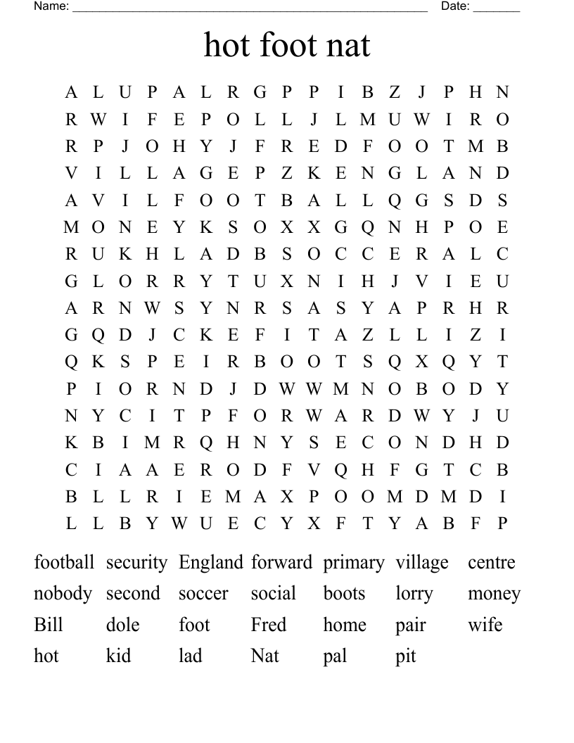 hot foot nat  Word Search