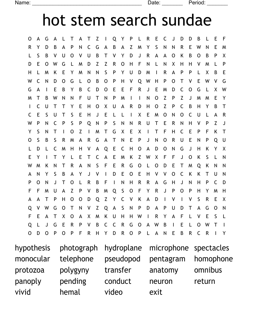 hot stem search sundae Word Search