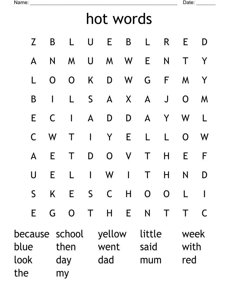 hot words  Word Search